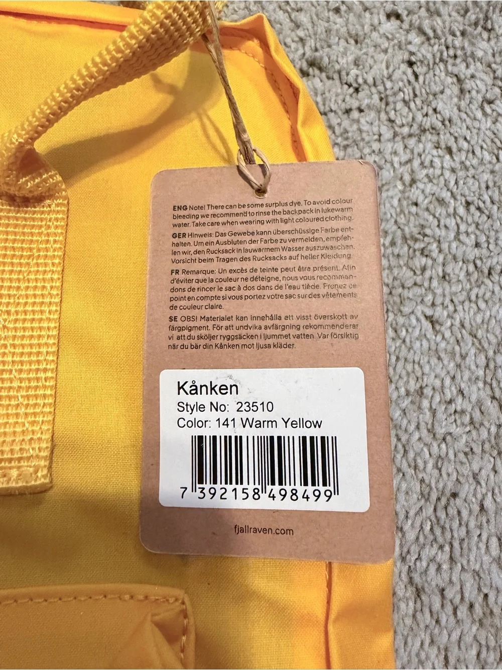 Fjallraven Backpack NWT in Warm Yellow